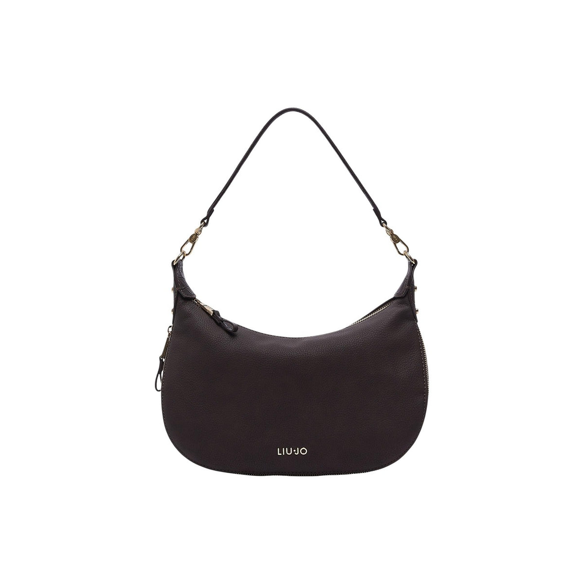 Borsa Liu Jo M Hobo donna. Borsa a spalla casual e capiente con finitura in ecopelle effetto nabuk scamosciato, tracolla regolabile, fodera interna e tasche con zip, collezione autunno inverno. Marrone