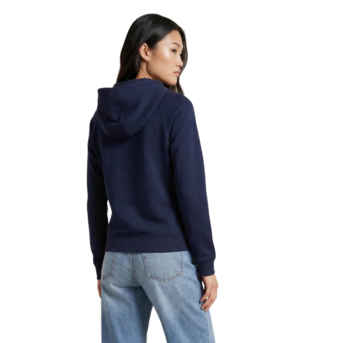 Liu Jo Felpa ECS Aperta; zip intera, cappuccio, maniche raglan, logo sul polsino. Comfort premium in modal ed elastam per un look sportivo ricercato. Vista posteriore colore blu scuro