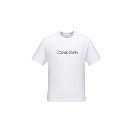 T-shirt Bianca Uomo Calvin Klein Jeans; 100% Cotone, maniche corte, scollatura a girocollo con logo sul petto. Tessuto leggero e traspirante, stile casual e intramontabile per ogni stagione. Frontale stesa