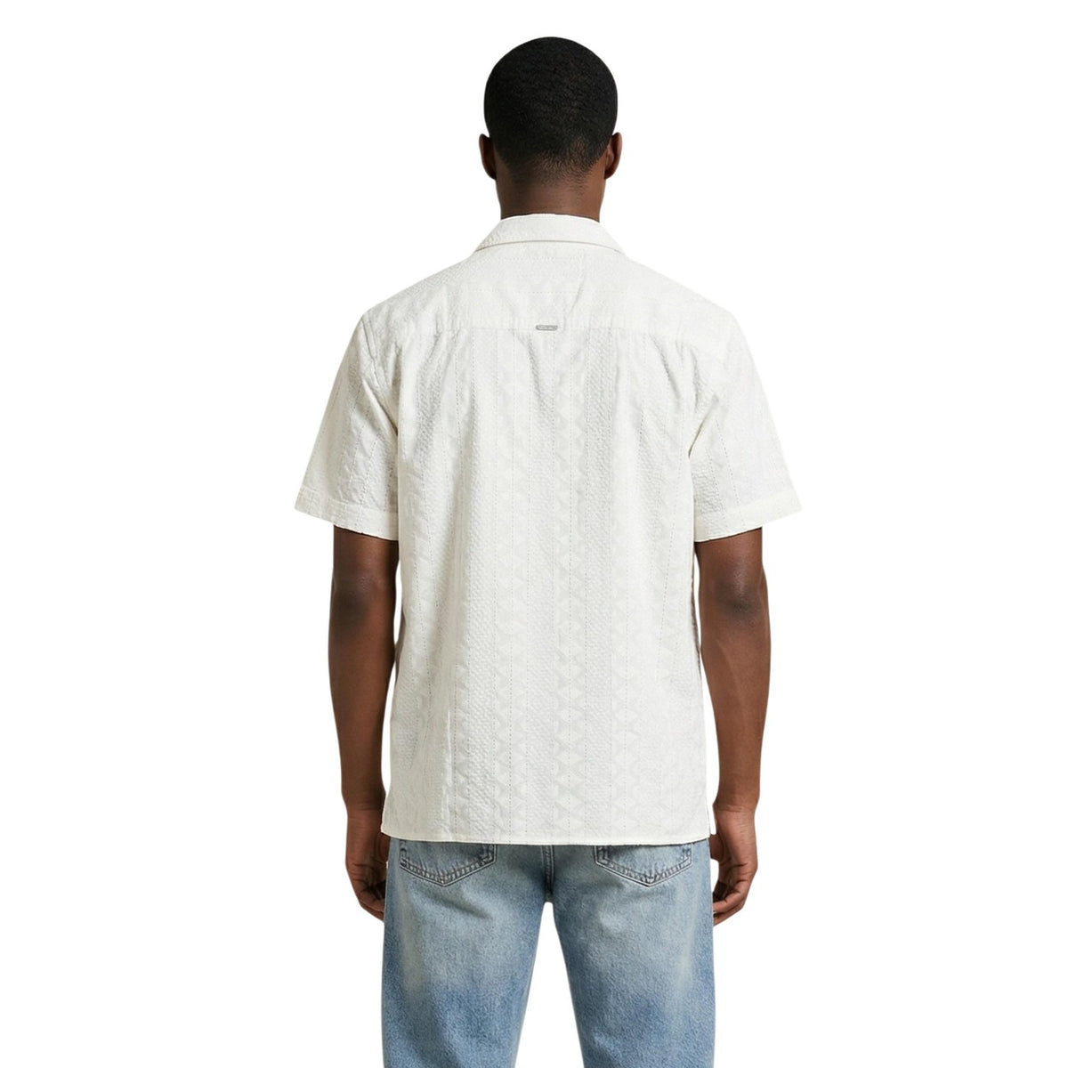 Antony Morato Camicia Manica Corta MMSS00189; 100% cotone, colore bianco, colletto a bavero. Vestibilità moderna e fresca. Vista posteriore