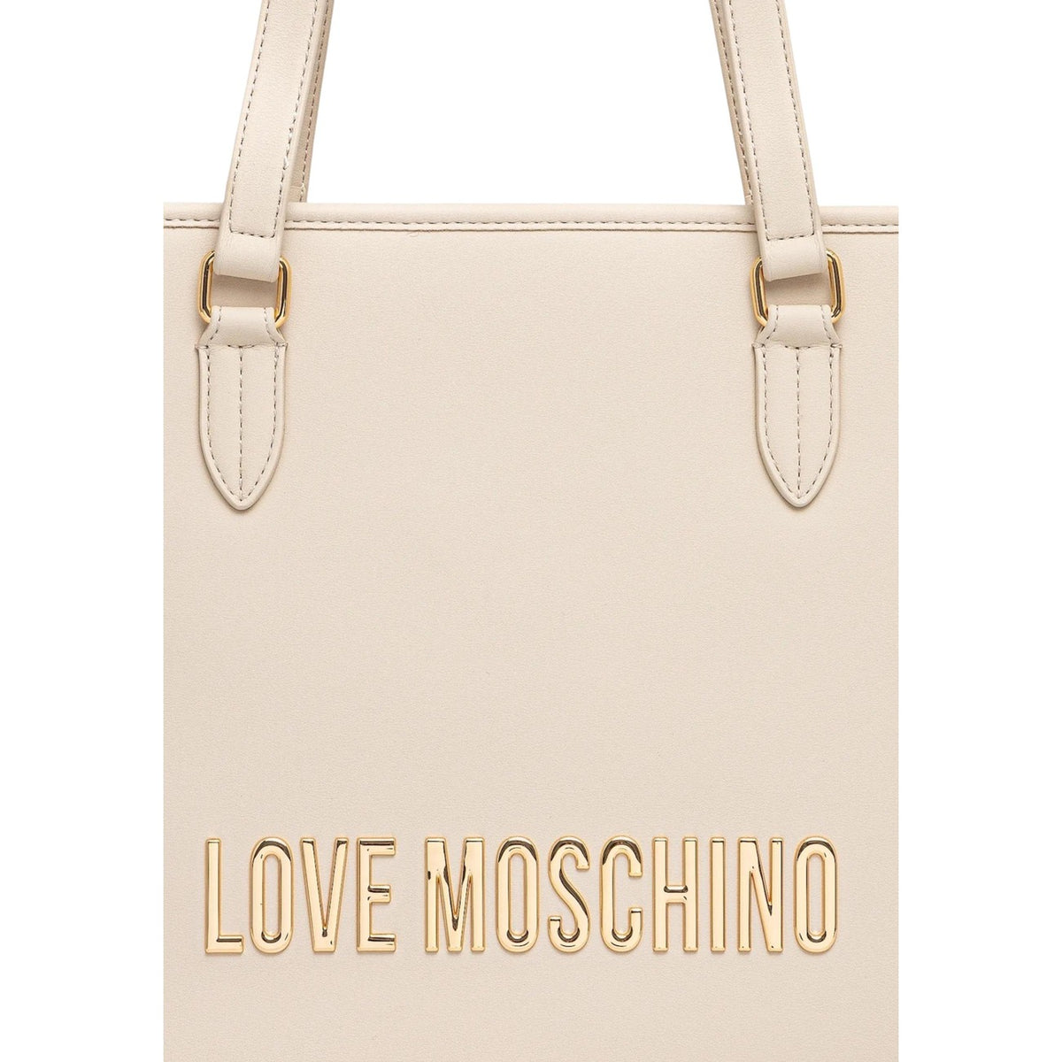 Borsa Love Moschino donna beige grande modello JC4190PP1. Shopping bag tote color beige fango/nude adatta per il lavoro e l'ufficio, con manici lunghi, scomparto ampio e scritte logo in rilievo sul davanti, stile casual chic ed elegante.