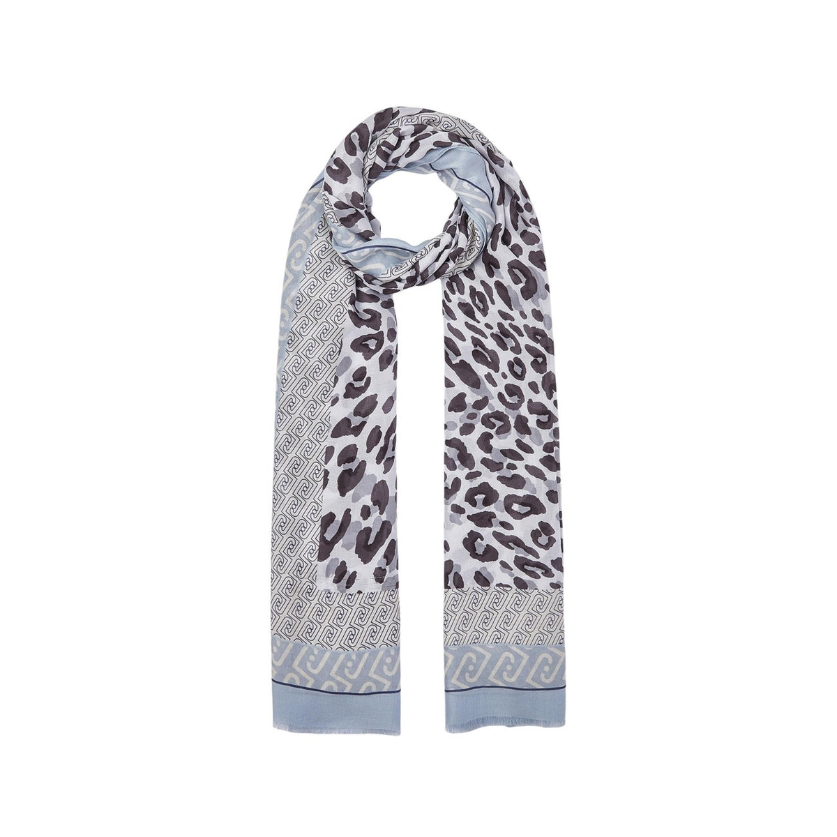 Stola Liu Jo Animalier; 100% modal, misure 90x180 cm. Stampa monogram e animalier, logo ricamato, finitura soft-touch. Leggera, traspirante e di tendenza.