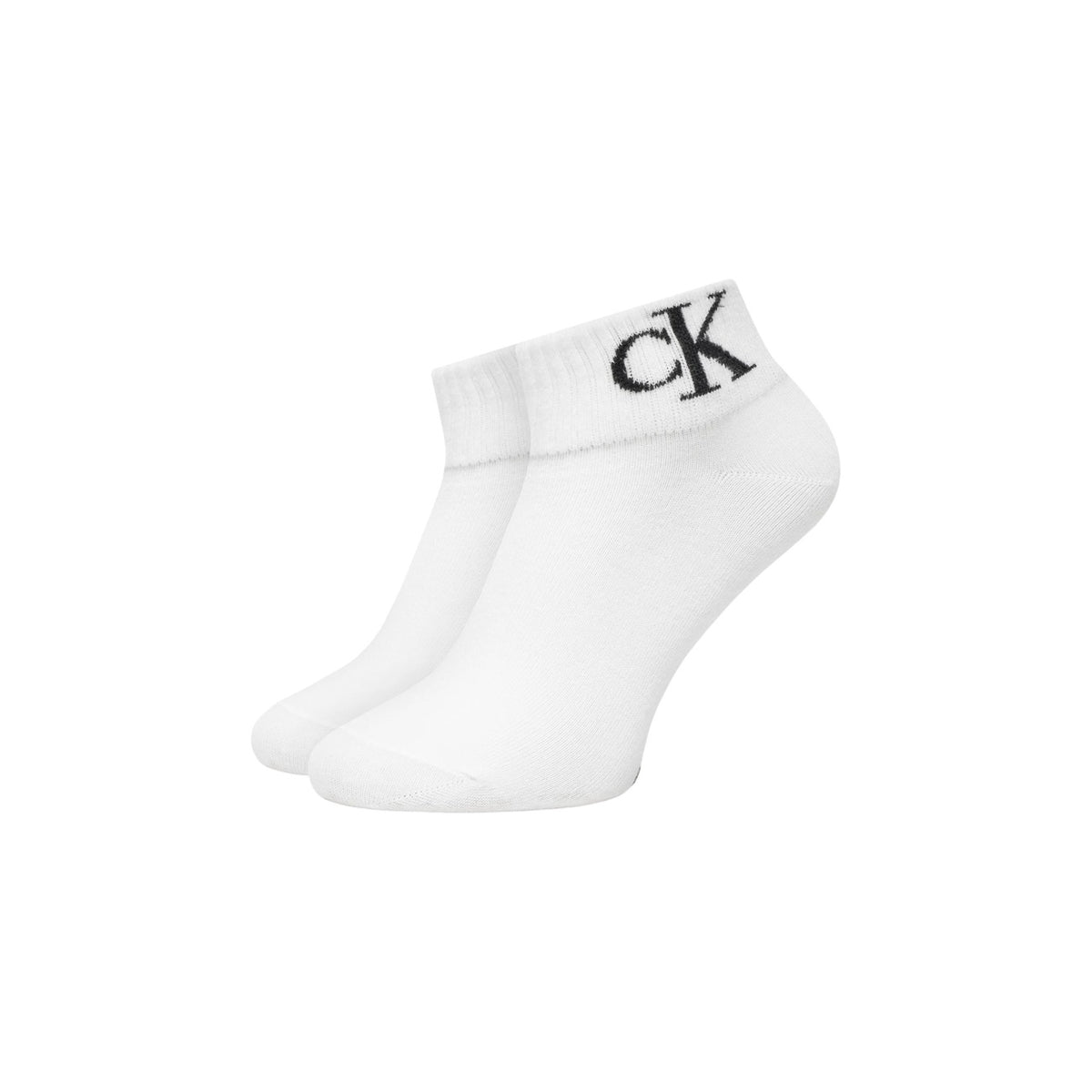 Pack 2 paia calze bianche donna Calvin Klein Jeans Quarter, 72% cotone con logo CK ricamato; vestibilità aderente e traspirante, ideali per sport e tempo libero. Vista frontale