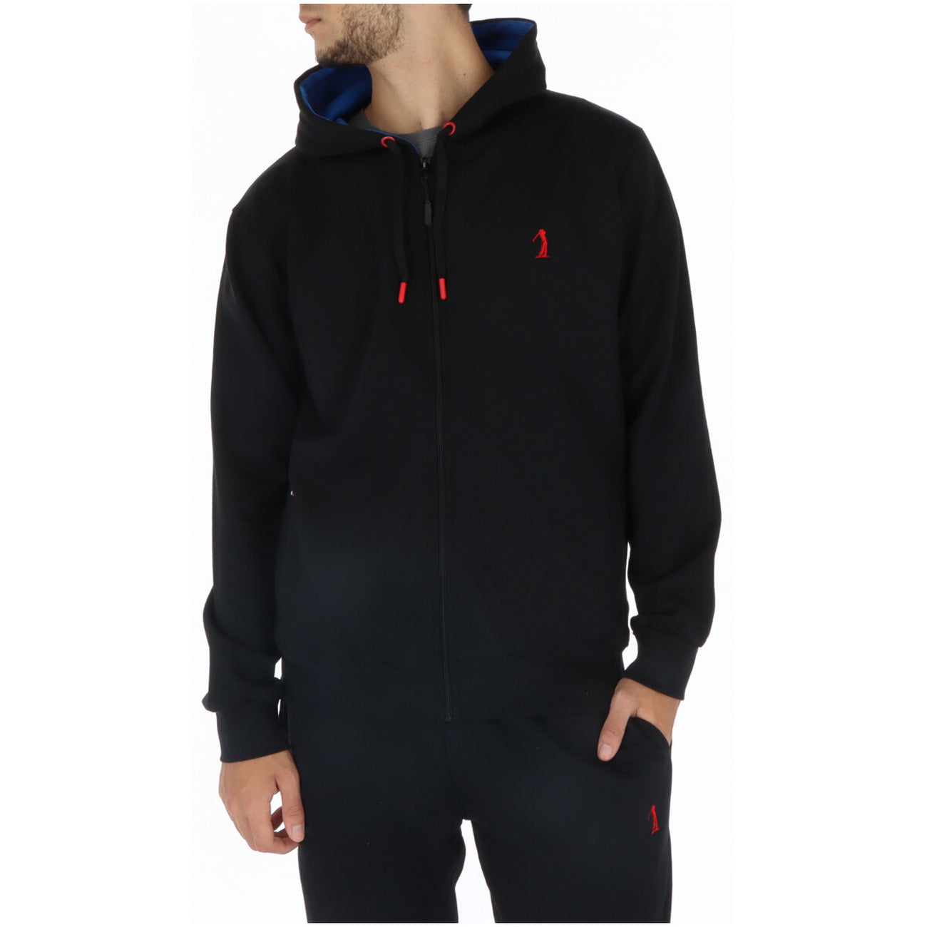 U.s. Golf Club Felpa Cappuccio Uomo Azzurra Cerniera Maniche Lunghe Tasche Anteriori Cotone 80% Poliestere 20% F441433