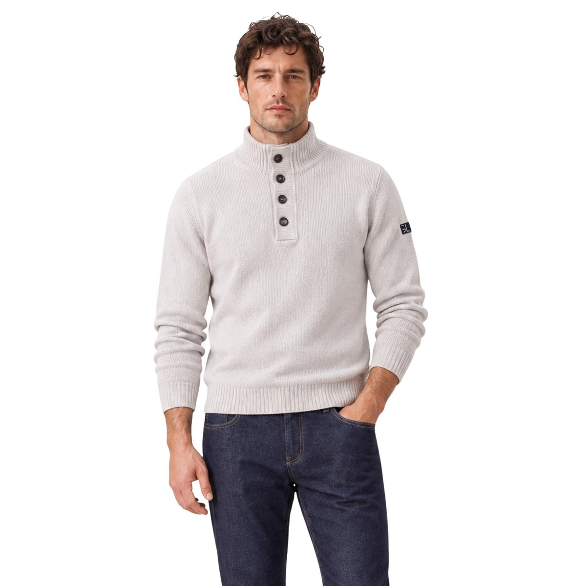 Maglione uomo Gianni Lupo grigio chiaro – Maglia collo alto con bottoni in misto lana GL35078-F26.