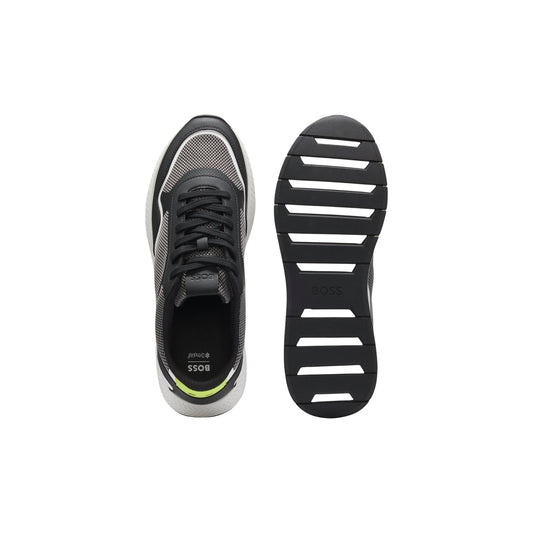 Sneakers BOSS uomo grigie modello Titanium Runn 50568928. Scarpe sportive da uomo grigio scuro o chiaro in mesh e poliuretano con suola spessa 3 cm ammortizzata stile casual lussuoso, athleisure e urban running.