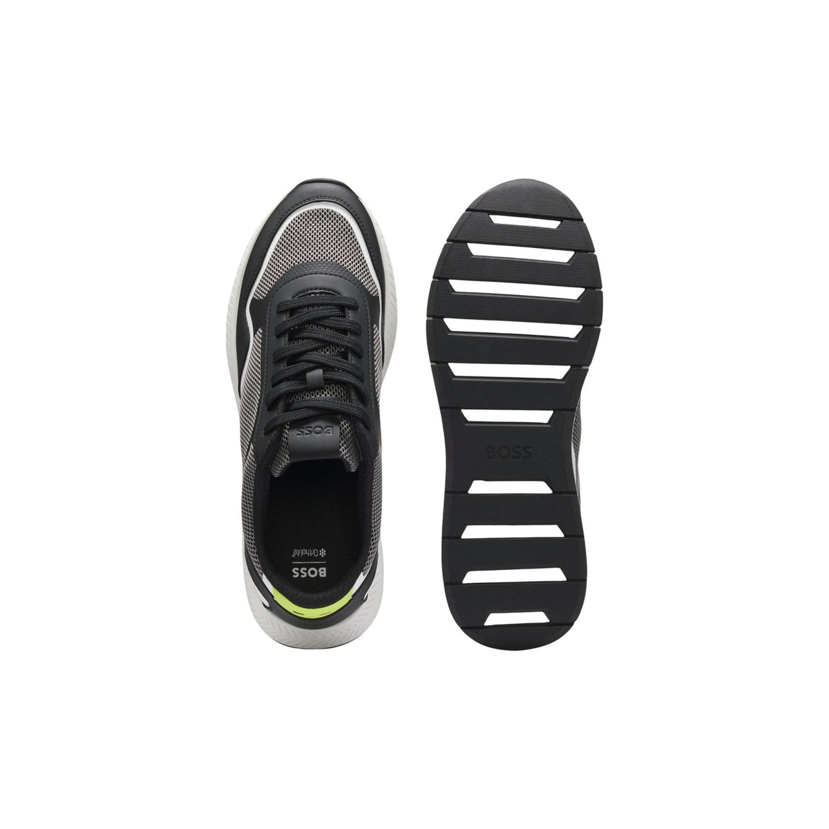 Sneakers BOSS uomo grigie modello Titanium Runn 50568928. Scarpe sportive da uomo grigio scuro o chiaro in mesh e poliuretano con suola spessa 3 cm ammortizzata stile casual lussuoso, athleisure e urban running.