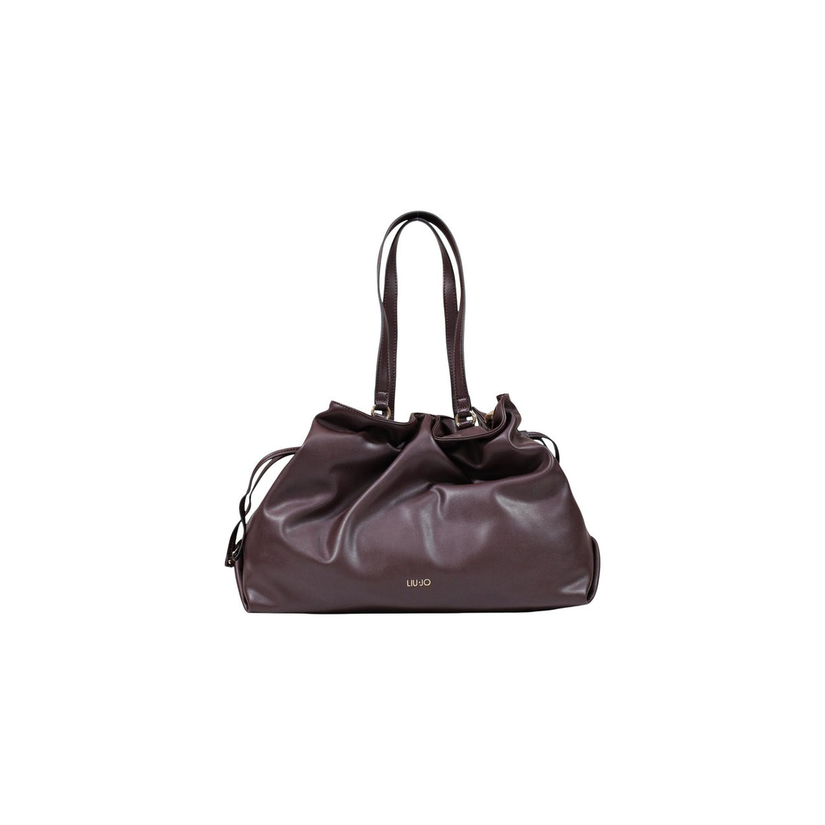 Borsa shopping Liu Jo viola AF6098 E1065. Shopping bag grande da donna in ecopelle drappeggiata con manici lunghi a spalla, logo metallico oro e chiusura zip, borsa capiente da lavoro e tempo libero 4 stagioni.