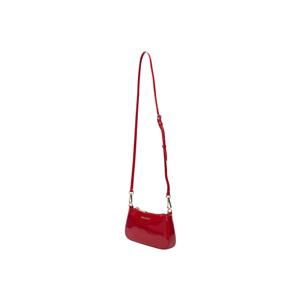 Borsa Piccola Rossa Donna Valentino Bags Elly; Misure 20x10x4 cm. Tessuto 100% poliuretano lucido verniciato stile baguette con zip. Tracolla corta a catena in metallo dorato logato, stile elegante 4 stagioni. Vista Con tracolla