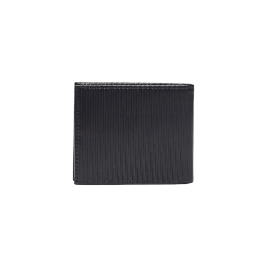 Portafoglio uomo Tommy Hilfiger; 100% Vera Pelle Blu. Modello mini porta carte, texture rigata, logo Flag. Design sottile (1 cm), stile casual-chic 4 stagioni. Vista posteriore