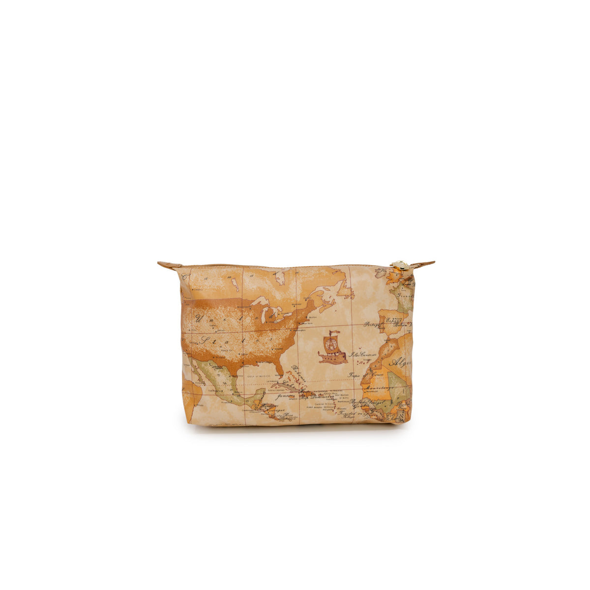 Pochette Alviero Martini Prima Classe donna Geo Classic C Q004 6001. Beauty case grande e bustina portatutto da borsa beige con mappa geografica, finiture in pelle e chiusura con zip, accessorio travel ed elegante 4 stagioni.