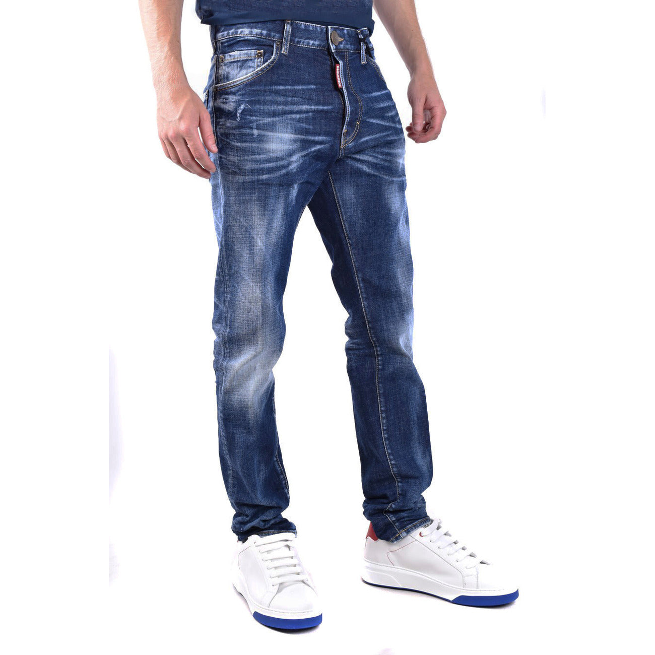Dsquared2 Jeans Uomo Blu Monocromo Effetto Consumato in Cotone 98% Elastan 2% con Zip e Bottone Tasche Anteriori e Posteriori V_29570