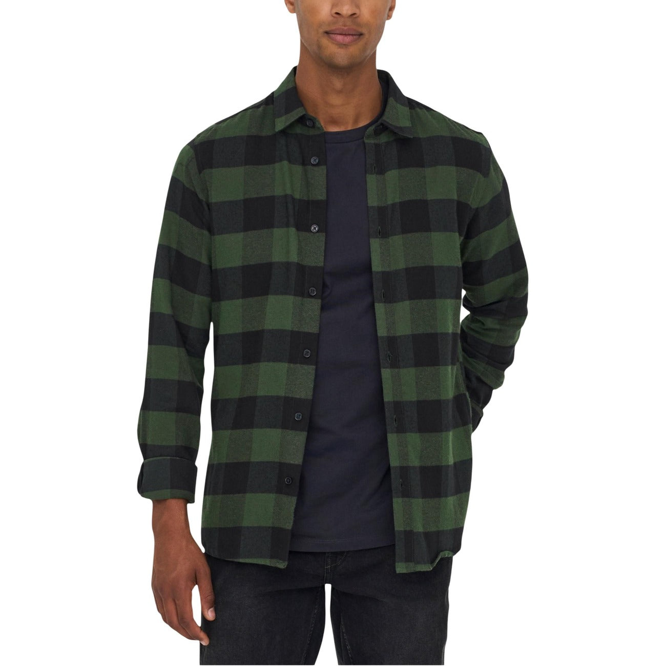 Only & Sons Camicia Uomo Rosso Quadri Bottoni Manica Lunga Scollo Tondo Colletto Classico Cotone 100% Autunno Inverno 22007112