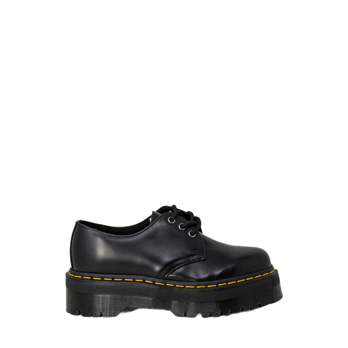 Scarpe Dr. Martens stringate PLATFORM DI PELLE 1461 QUAD donna nere con suola gomma 100% pelle - vista laterale