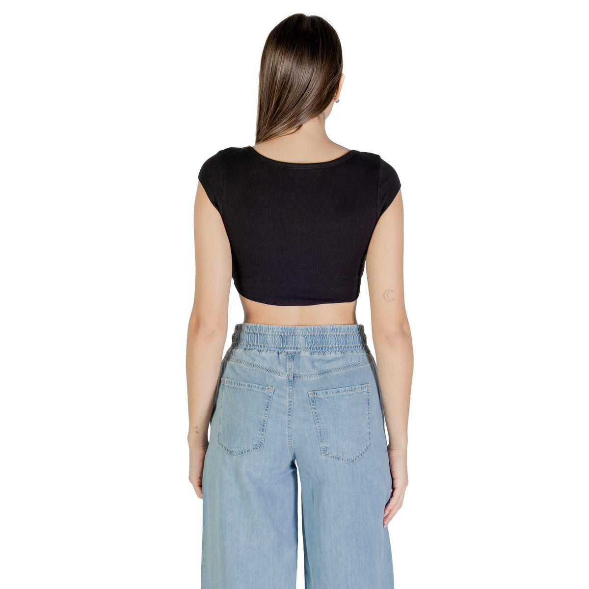 Tommy Hilfiger Jeans Top Donna Nero Maniche Corte Scollo Tondo Cotone 95% Elastan 5% DW0DW21185