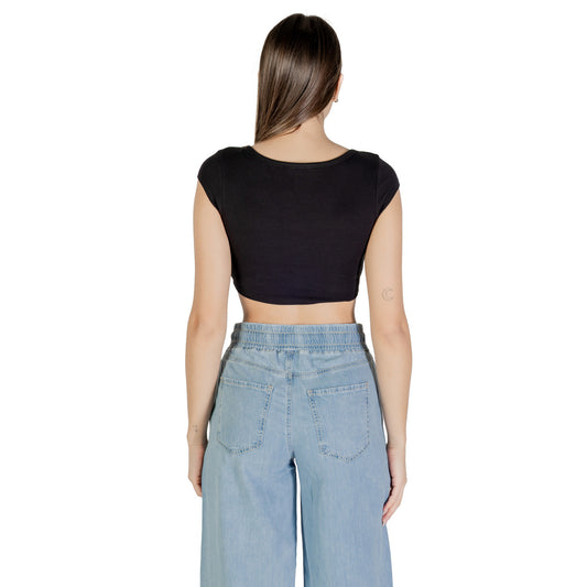 Tommy Hilfiger Jeans Top Donna Nero Maniche Corte Scollo Tondo Cotone 95% Elastan 5% DW0DW21185