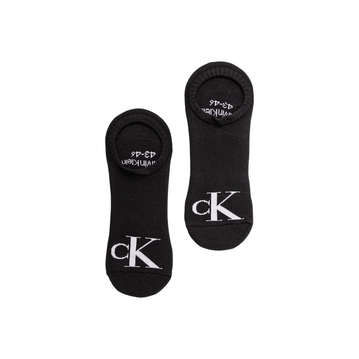 Pack 2 Paia Calzini Footie Calvin Klein Jeans; Nero. 80% Cotone, 20% Fibre tecniche. Taglio High Cut anti-sfregamento, logo CK a contrasto, vestibilità stretch e traspirante.