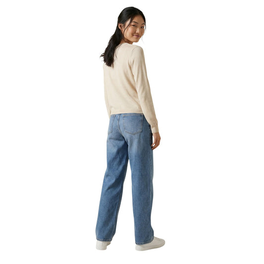 Cardigan Jacqueline De Yong donna beige con bottoni maniche lunghe - vista posteriore indossata da modello