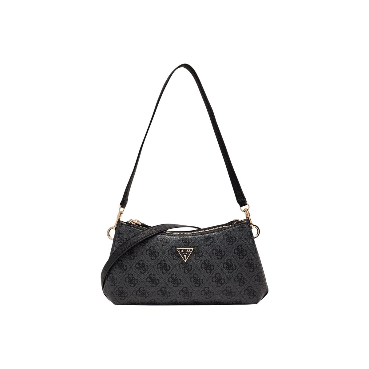 Borsa Guess Noelle II Crossbody; 100% Poliuretano. Motivo monogramma, 3 scomparti interni, dettagli gold. Doppia portabilità (spalla/crossbody), stile contemporaneo e funzionale. Vista frontale