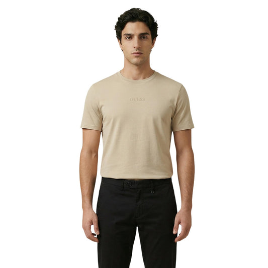 T-shirt uomo Guess modello SS BSC QUATTRO G MIST TEE beige in cotone 100% a maniche corte con stampa logo