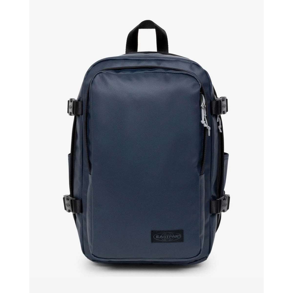 Zaino Medio Blu Eastpak Bagaglio a Mano; 40x25x20 cm. Poliestere idrorepellente, tasca laptop 15" e portaborraccia. Organizer, fascia trolley e dettagli catarifrangenti
