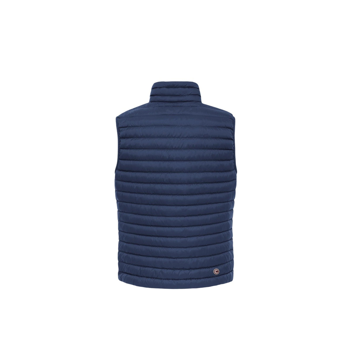 Gilet uomo Colmar Originals blu navy 100 grammi 1248 8VX. Smanicato leggero da uomo blu scuro idrorepellente con imbottitura in piuma, chiusura zip doppio cursore, coulisse sul fondo e logo al petto, gilet da mezza stagione casual sportivo.