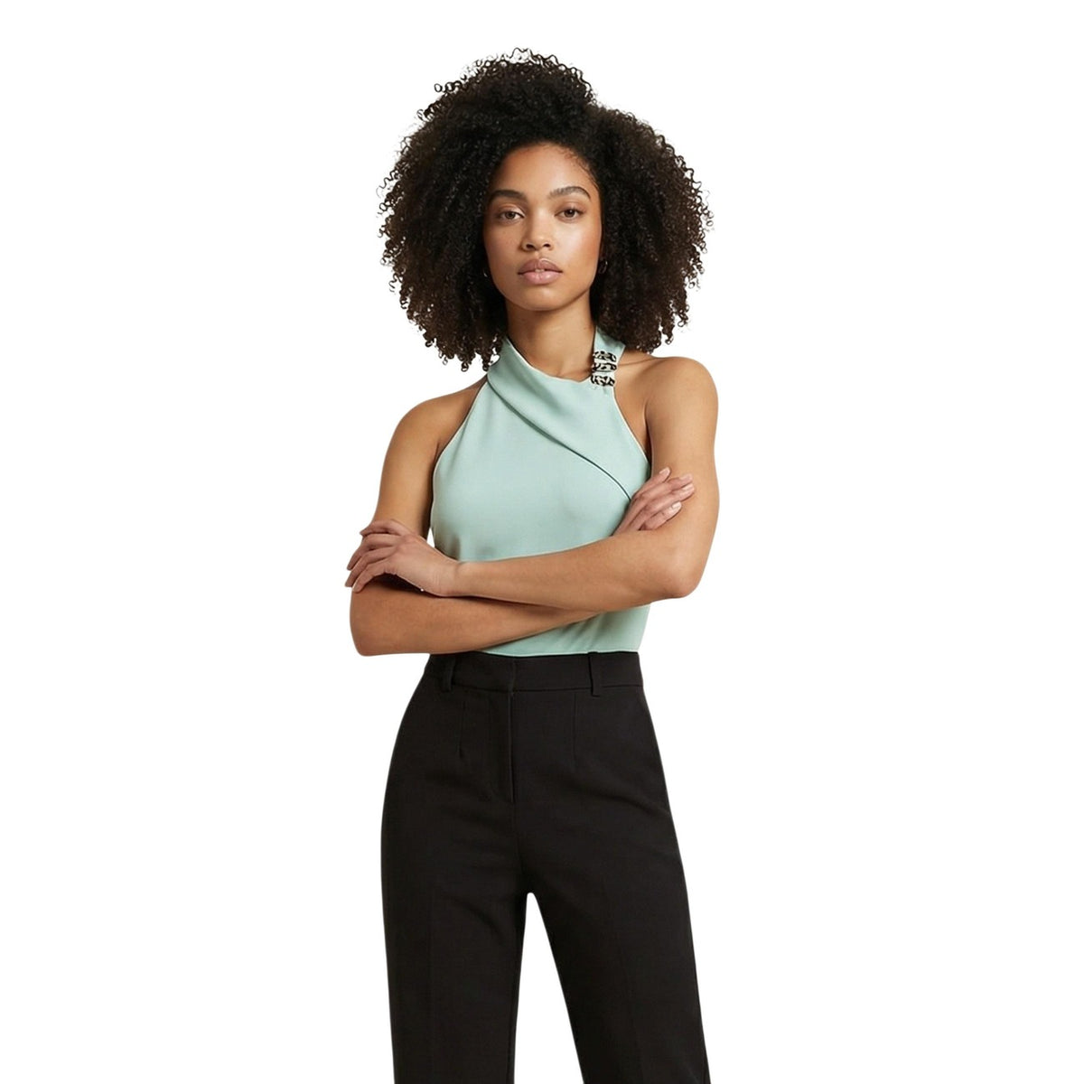 Artigli Top Asimmetrico ACTP004515; 95% poliestere, 5% elastam, scollo incrociato, dettaglio gioiello. Il top sofisticato e contemporaneo per outfit day-to-night. Vista frontale