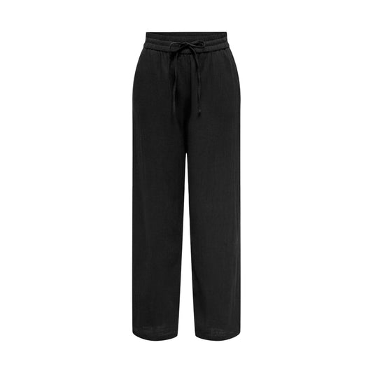 ONLTIZANA Pantaloni Cotone; vestibilità regolare, vita elastica con coulisse, tasche laterali. Il basic in puro cotone per il comfort quotidiano. Colore nero vista frontale