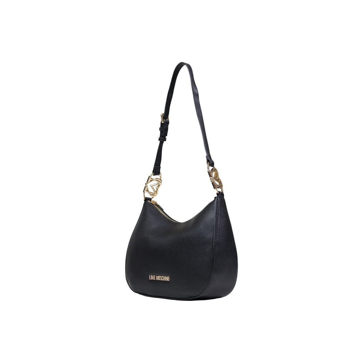 Borsa Love Moschino donna blu bauletto modello JC4055PP1. Borsetta media a mano in tela blu scuro con doppi manici, logo stampato bianco e scritta motto sul davanti, stile casual chic ed elegante.