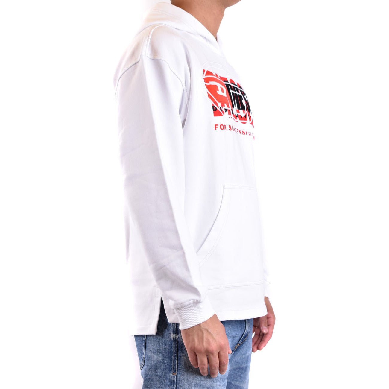 Diesel Felpa con Cappuccio Uomo Bianco Stampa Maniche Lunghe Tasche Anteriori Cotone 100% Primavera Estate V_31557