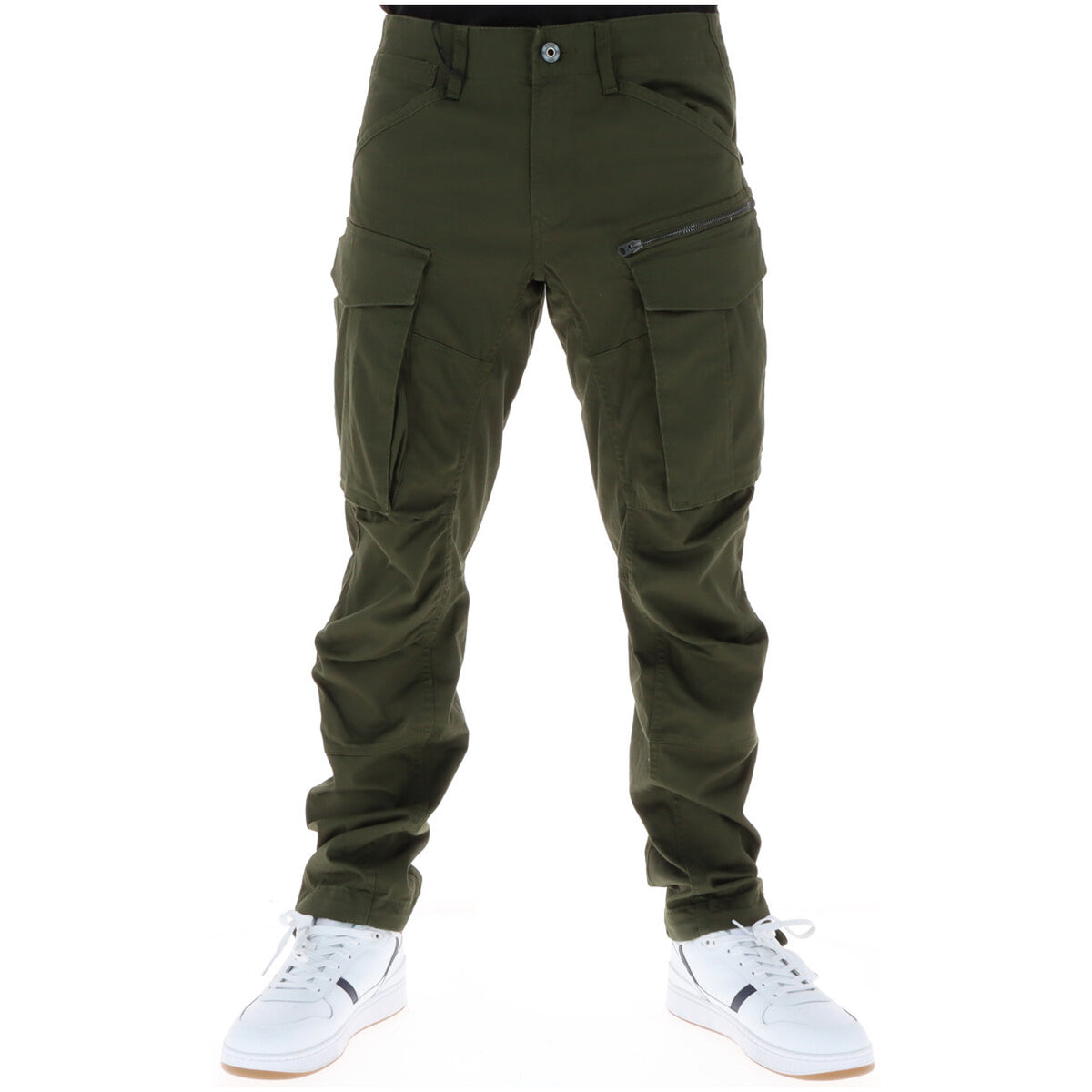 G-STAR Tapered Cargo Verde Scuro; vita bassa, multitasche, chiusura lampo. Lo stile utility-urban definitivo in puro cotone. Vista frontale