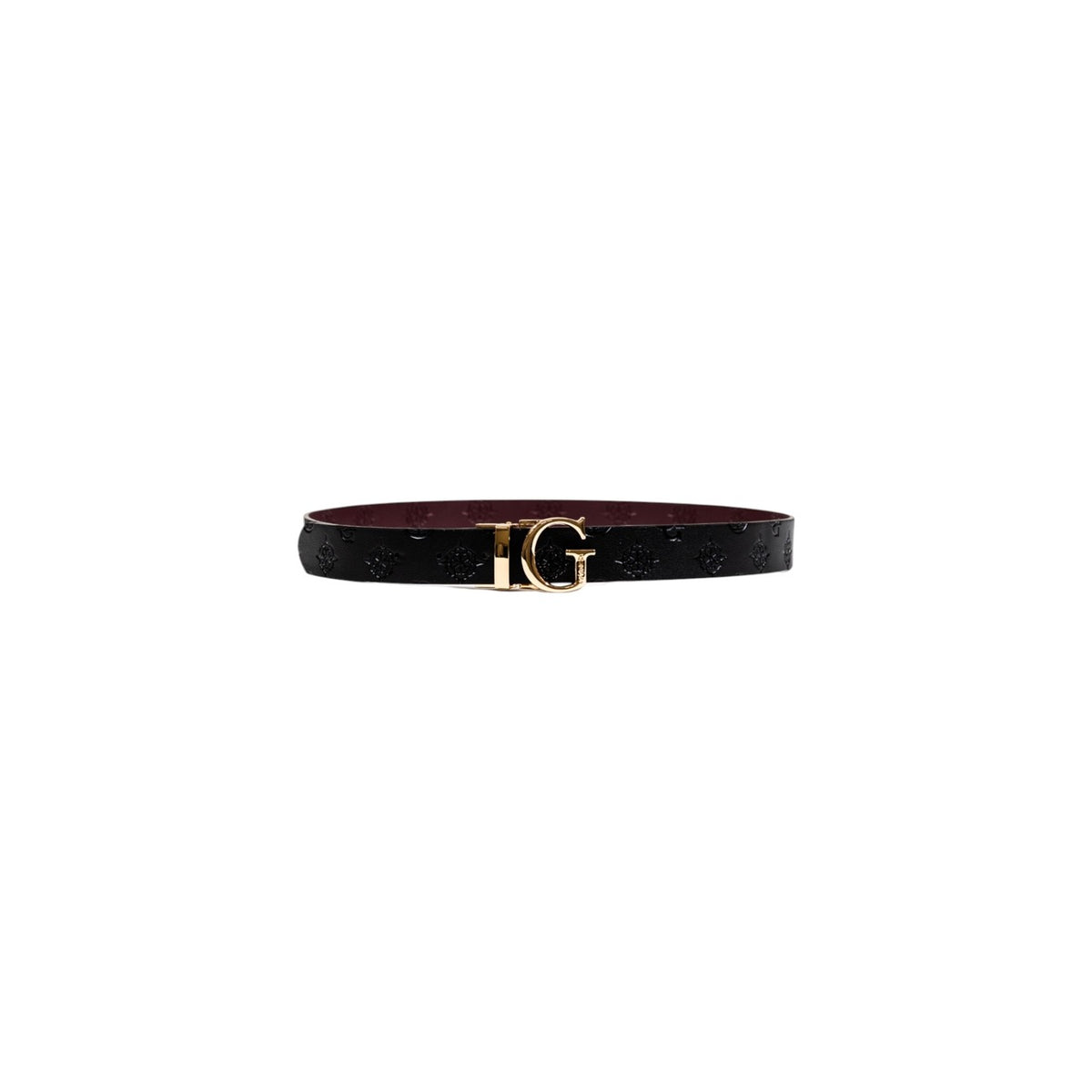 Cintura Guess Tisha Adjustable & Reversible Pant Belt donna nera/bordeaux regolabile reversibile con fibbia logo - dettaglio fibbia