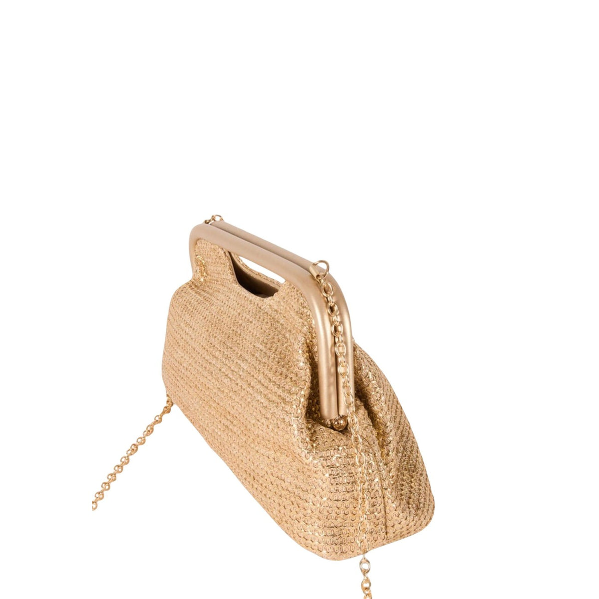 Borsa Morgan De Toi 2LATIN; 100% polipropilene intrecciato, manico rigido integrato. Design strutturato, texture materica, capienza media. Leggera, resistente e di tendenza per la stagione calda. Vista dall’alto