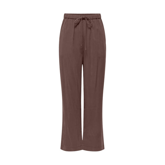 Pantaloni Pull-Up Only; Marrone. 85% Viscosa, gamba ampia e dritta, vita elastica con coulisse. Leggeri, morbidi e traspiranti. Stile casual contemporaneo per ogni occasione. Vista frontale stesa
