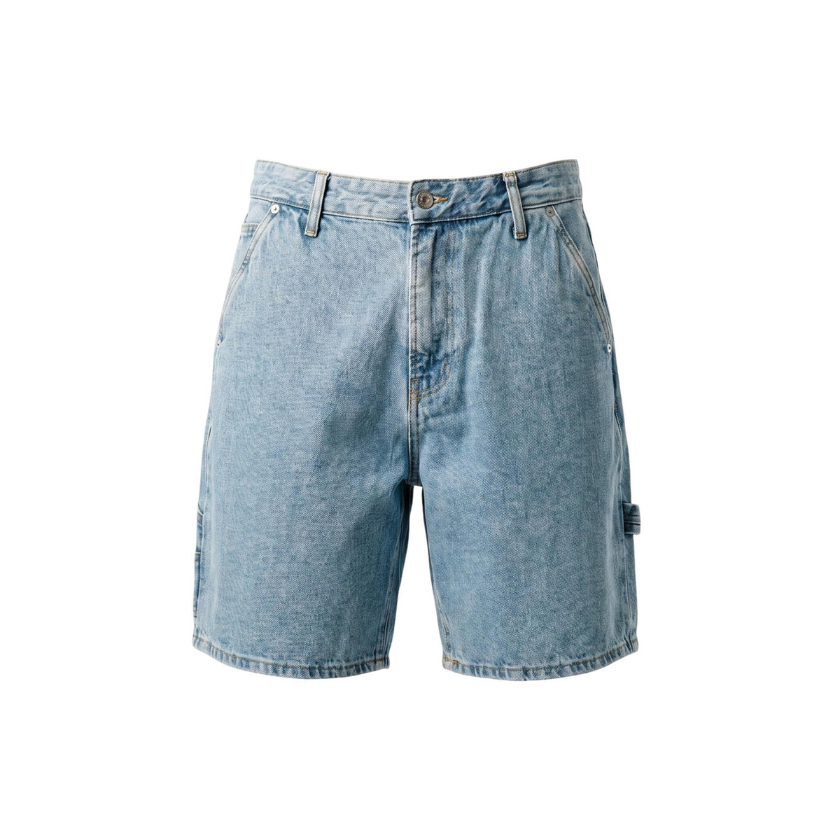 Bermuda Only & Sons Onsfade Carp; Blu Denim. 100% Cotone. Modello Carpenter con tasche patch, passante laterale e vestibilità relax. Stile casual e urbano, collezione Primavera/Estate 2026. Vista stesa frontale