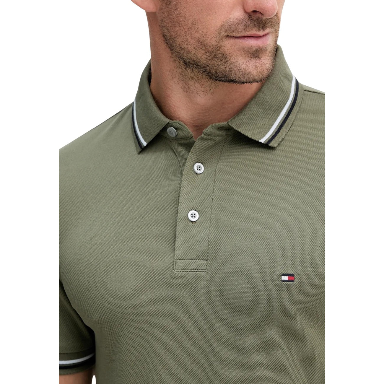 Tommy Hilfiger Polo Uomo Verde Manica Corta Bottoni Scollo Tondo Colletto Polo Cotone Organico 96% Elastan 4% Autunno Inverno MW0MW39993