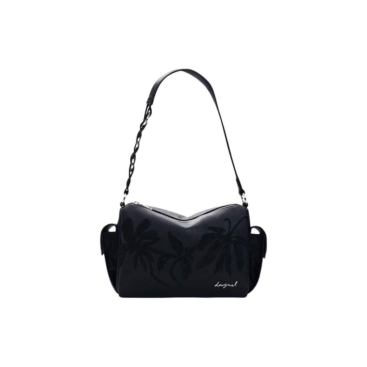 Borsa media con manici intercambiabili, con ricami di fiori e charm rimovibile
Colore: Tinta unita nero
Tasca interna con cerniera
Chiusura: Con cerniera
Fodera interna