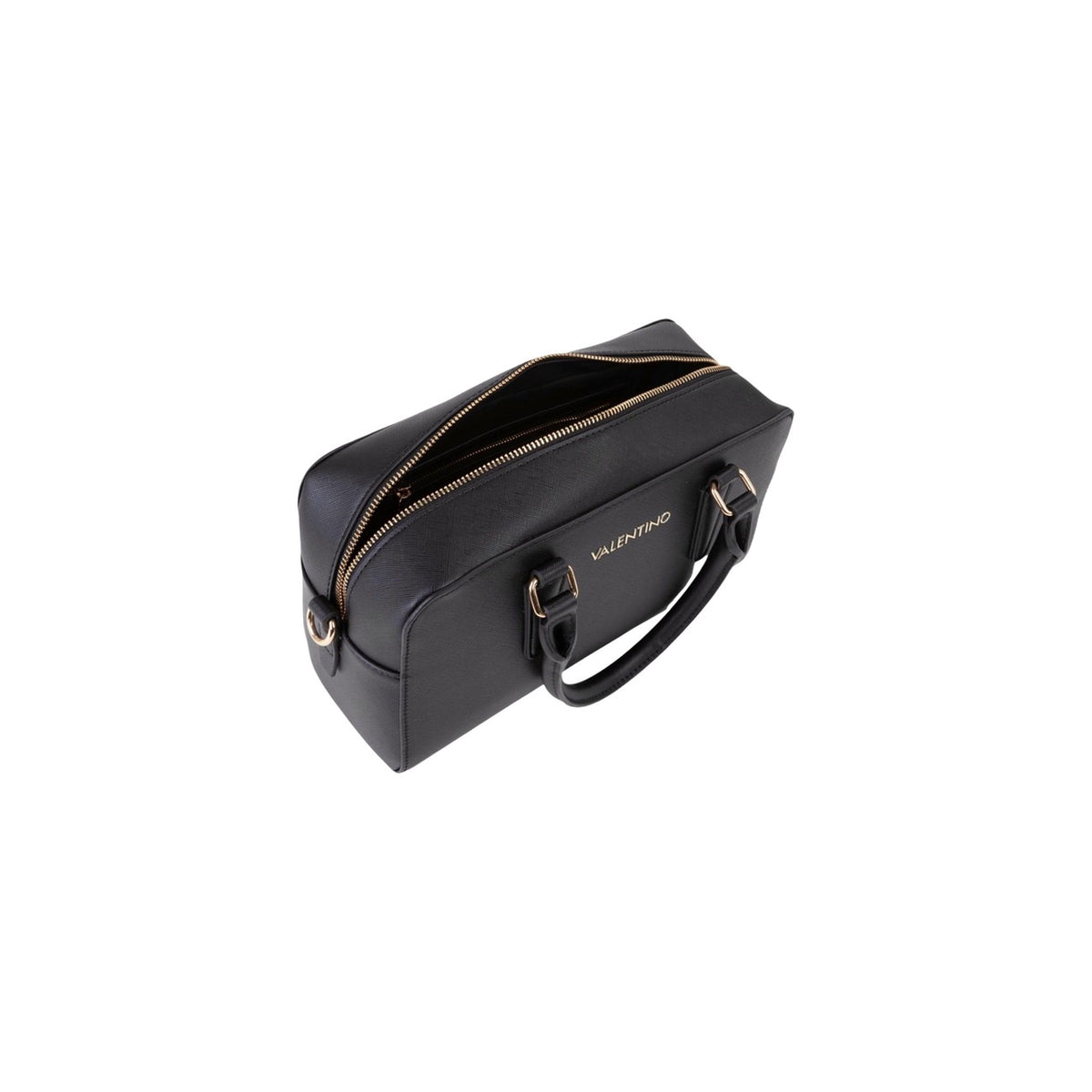 Valentino Bags Zero Re VBS7B323, borsa media nera con doppi manici e tracolla; logo metallico gold, interni organizzati e piedini di protezione, ideale per la donna dinamica. Vista dall’alto