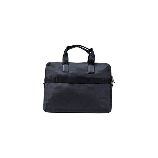 Borsa porta documenti uomo Boss nera Ray_N_Doc Case 50536181. Cartella lavoro e laptop da uomo nera in poliestere riciclato con doppi manici, tasca frontale zip e logo Boss, borsa business 4 stagioni.