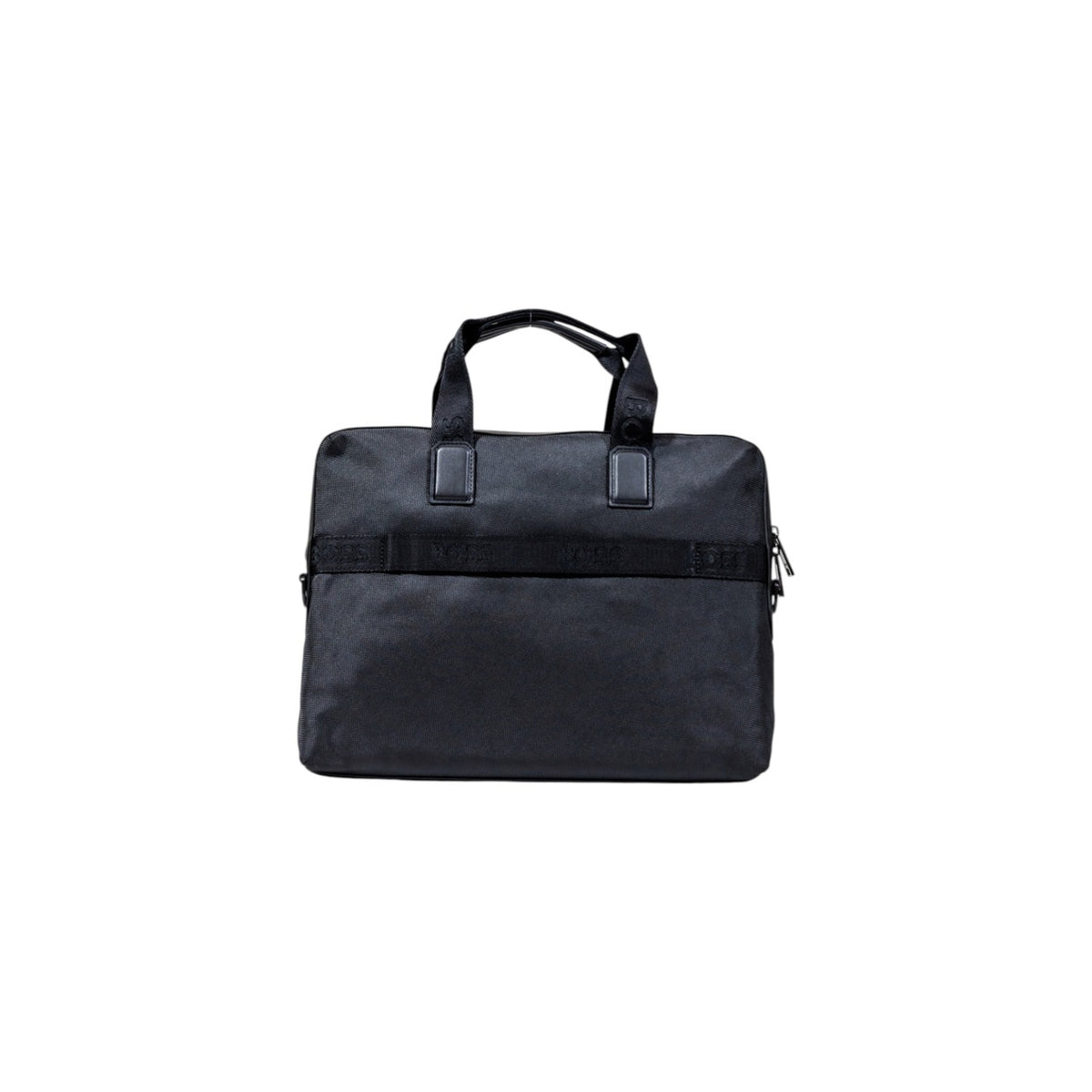 Borsa porta documenti uomo Boss nera Ray_N_Doc Case 50536181. Cartella lavoro e laptop da uomo nera in poliestere riciclato con doppi manici, tasca frontale zip e logo Boss, borsa business 4 stagioni.