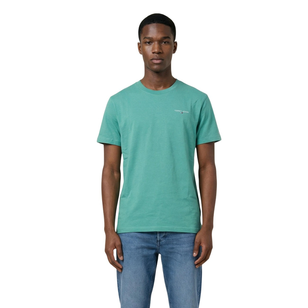 Tommy Hilfiger Jeans T-Shirt Uomo Blu Maniche Corte Scollo Tondo Cotone Organico 100% Autunno Inverno DM0DM21780