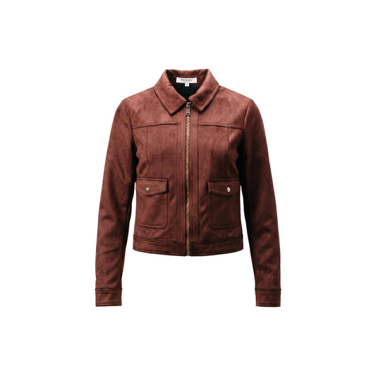 Giacca corta marrone donna Morgan De Toi 252-GLIVA casual chic. Giacchetto mezza stagione in poliestere riciclato con cerniera zip, colletto e tasche con bottoni metallici, abbigliamento donna autunno primavera.