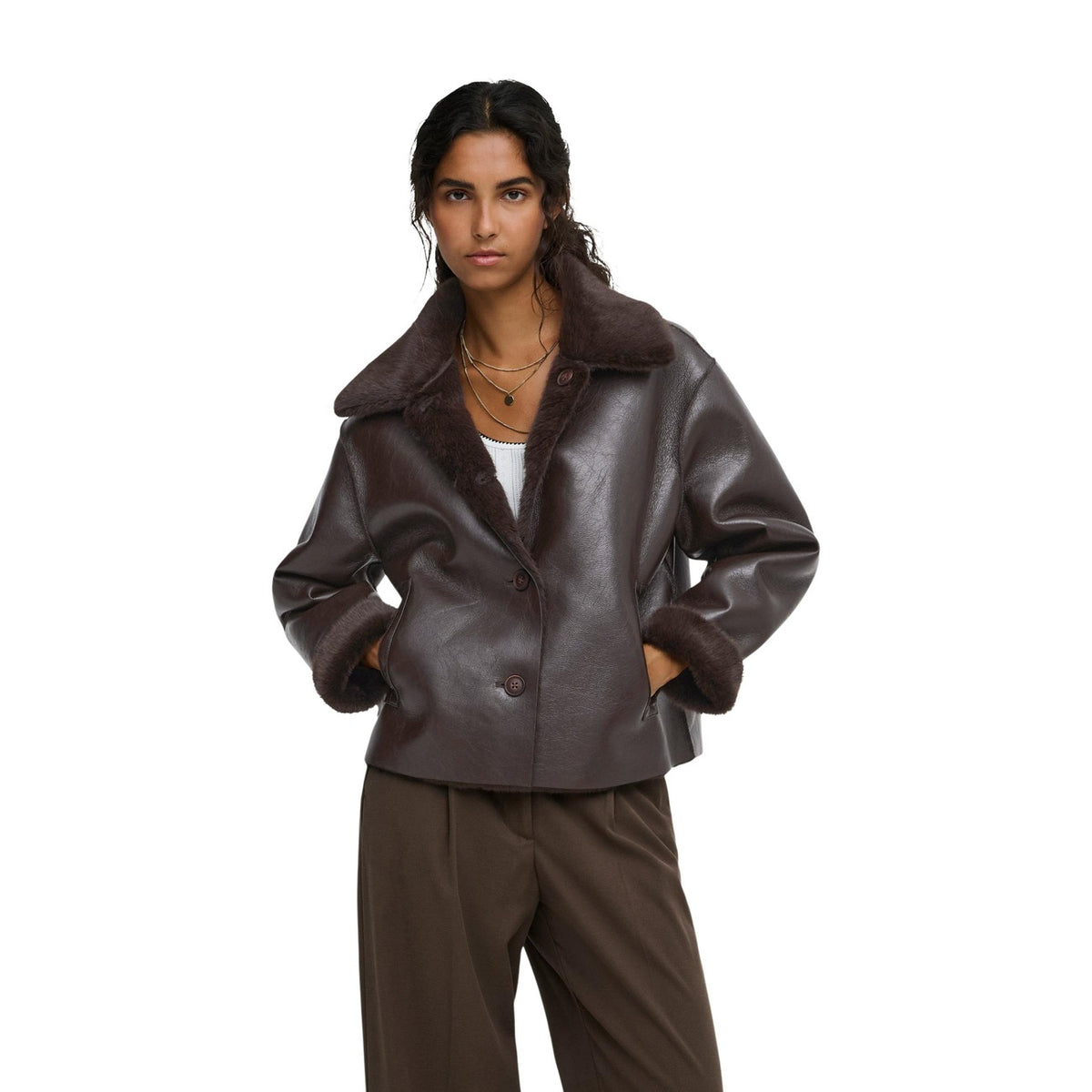 Giacca reversibile ecomontone donna Jacqueline De Yong – Giubbotto marrone similpelle JDYCOCO 15384752.