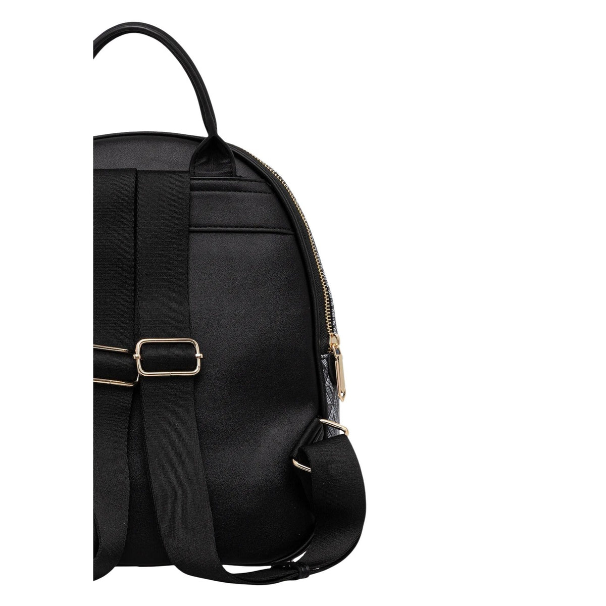 Zaino Valentino Bags Queen RE, motivo a "V" monogram, tasca frontale esterna e dettagli dorati; scomparto principale spazioso con chiusura a zip e manico superiore. Vista posteriore