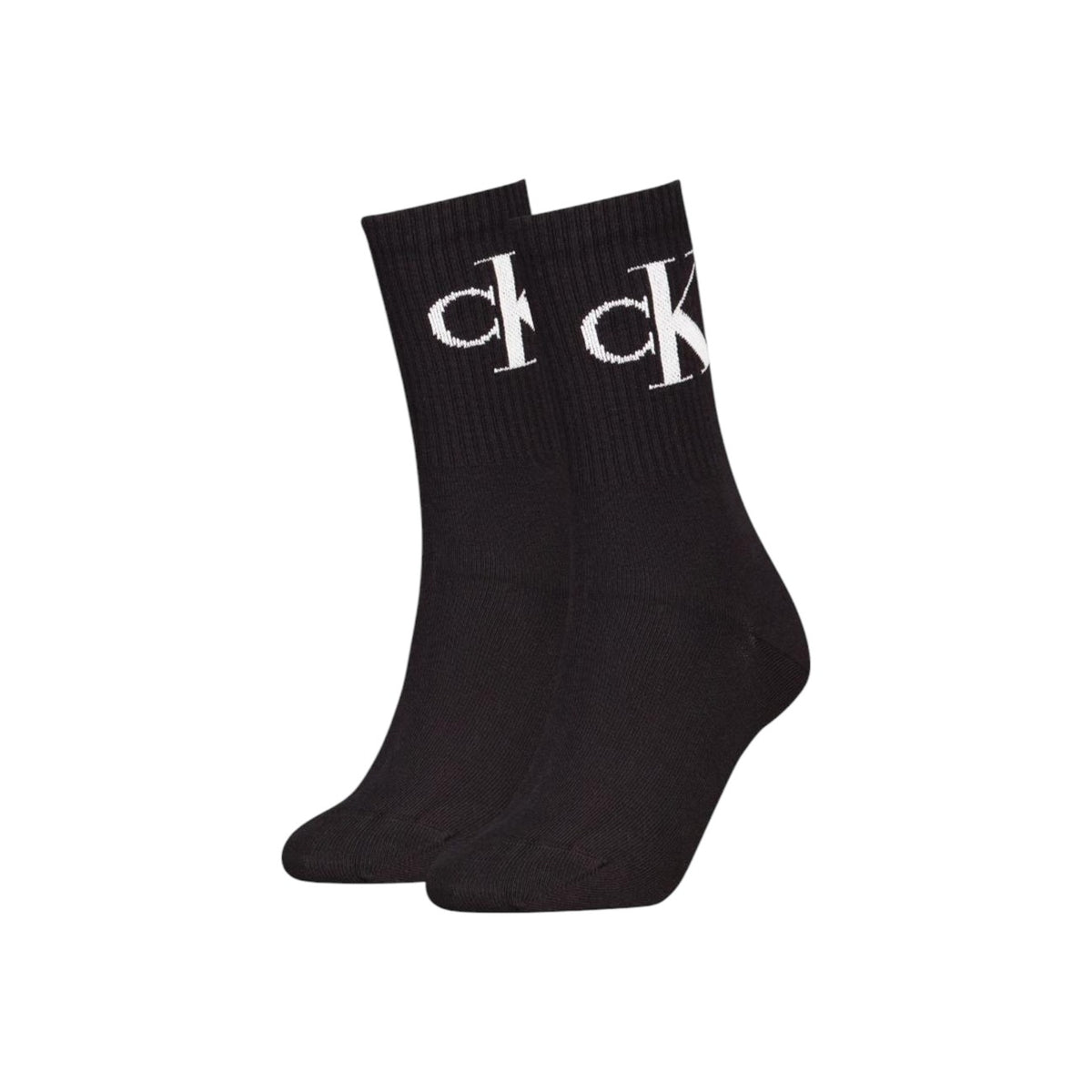 Pack 2 paia calze Neri donna Calvin Klein Jeans, 68% cotone con finitura elasticizzata e logo monogramma; vestibilità morbida e resistente per l'uso quotidiano. Vista frontale