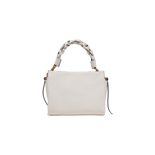 Coccinelle Boheme Grana Double; borsa bianca media in pelle, manico intrecciato, tracolla removibile. Qualità artigianale italiana e design funzionale.