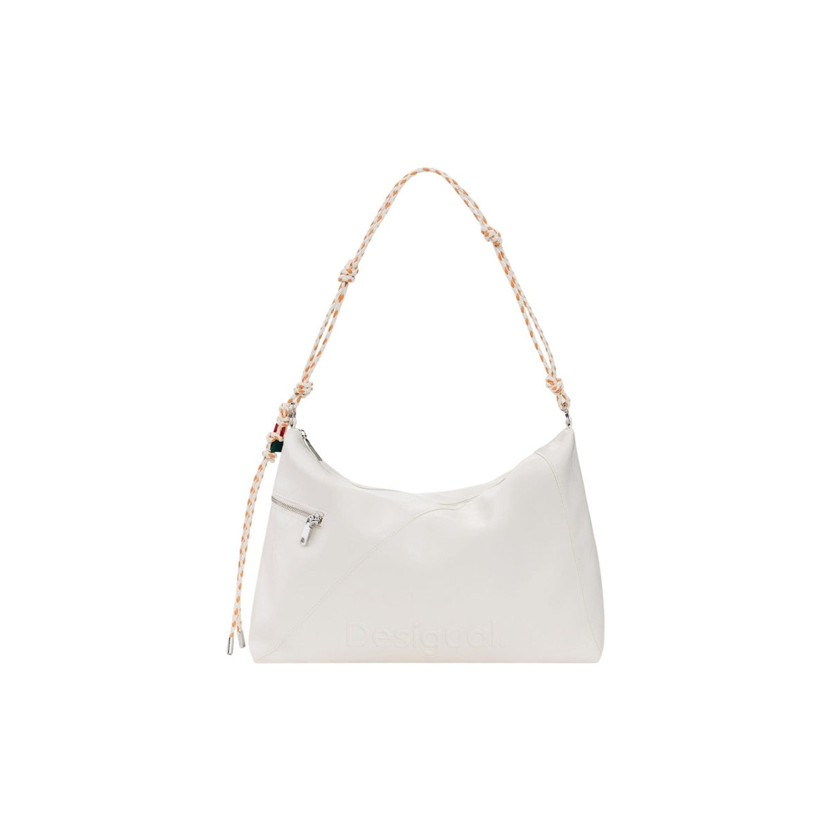 Borsa grande SS26; effetto pelle, logo goffrato, due tracolle intercambiabili. Tasche con zip, charm portacarte incluso, chiusura sicura. Stile versatile e capiente.