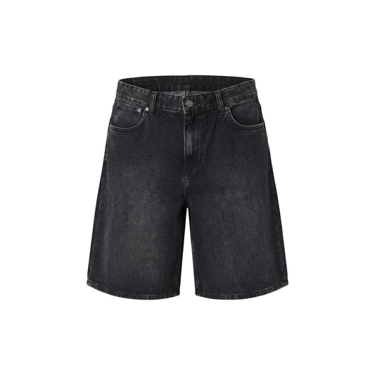 Only & Sons Onscarl Denim Bermuda; 100% cotone bio, design 5 tasche, regular fit. Il bermuda in jeans essenziale e sostenibile per la stagione calda. Colore nero. Vista frontale Stesa
