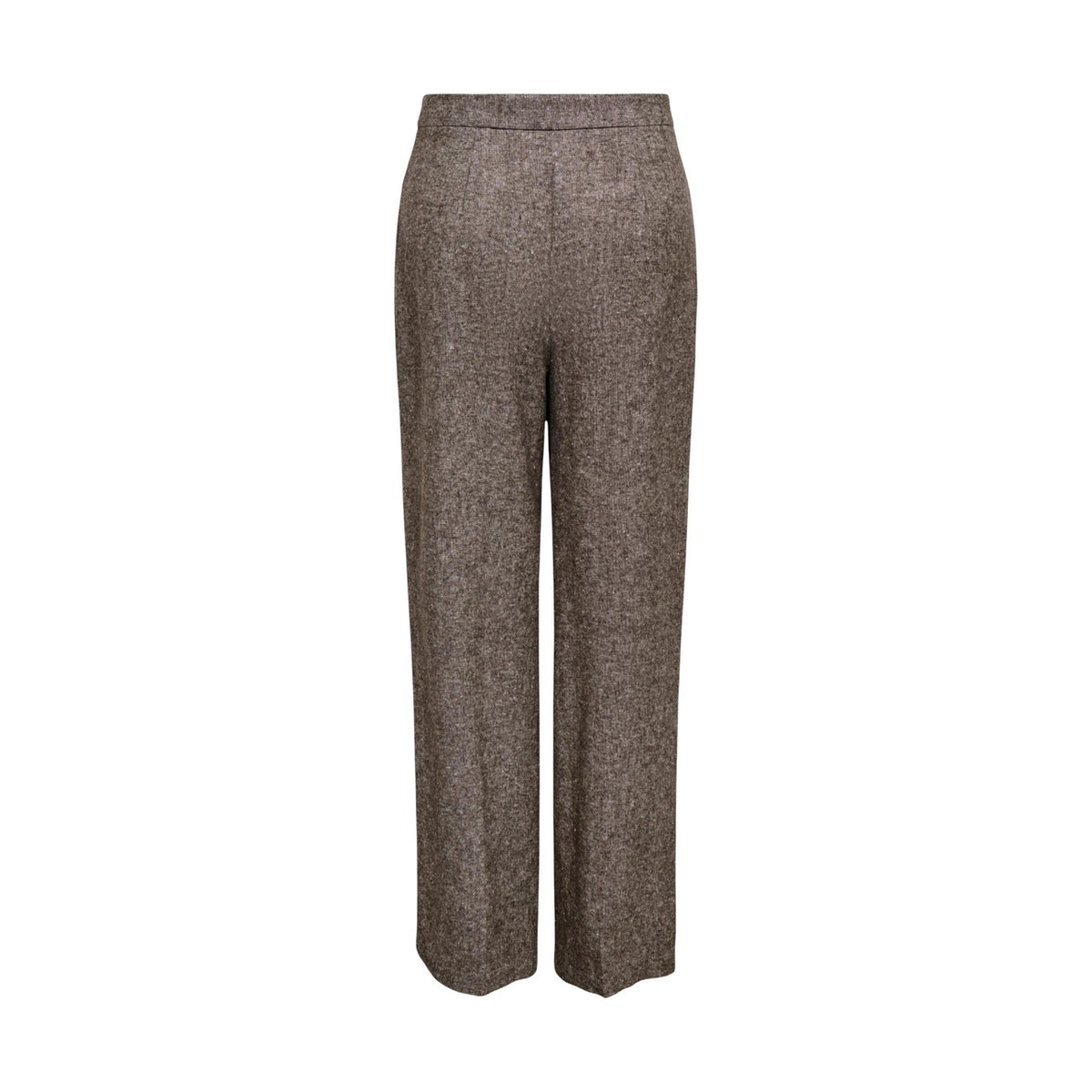 Pantaloni Only Onlbekka Wide; Effetto Lana. Vita alta, gamba larga, tessuto riciclato stretch. Pantalone palazzo donna elegante e versatile, Colore marrone vista posteriore