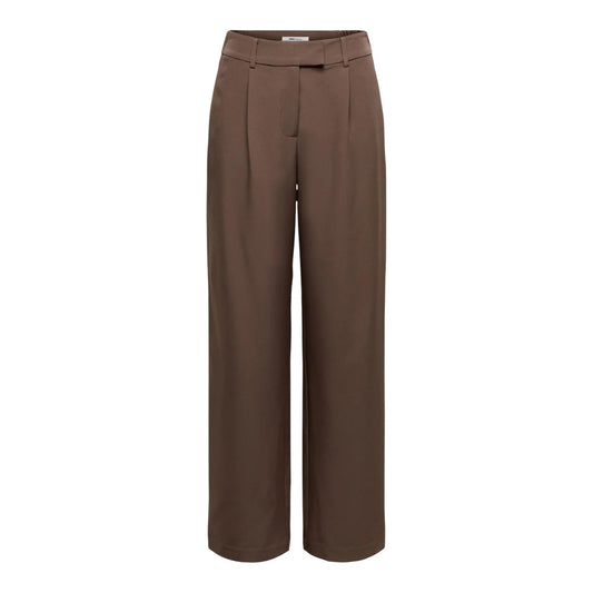 Pantaloni palazzo Only ONLLINDA-BERRY marroni donna 15377077. Pantaloni eleganti morbidi a gamba larga in poliestere ed elastan con vita alta e vestibilità confortevole per la mezza stagione.